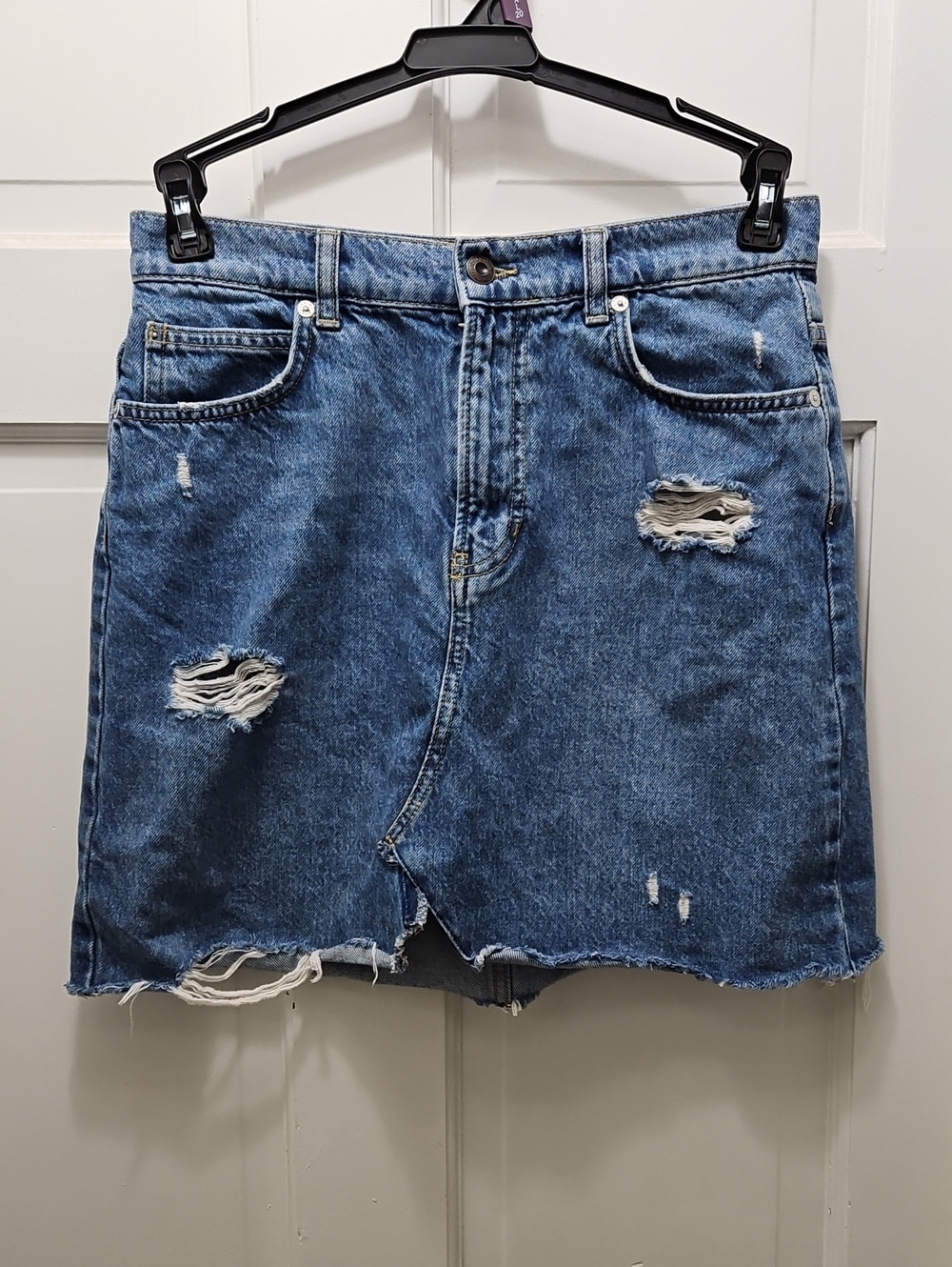We The Free Distressed Blue Denim Mini Skirt